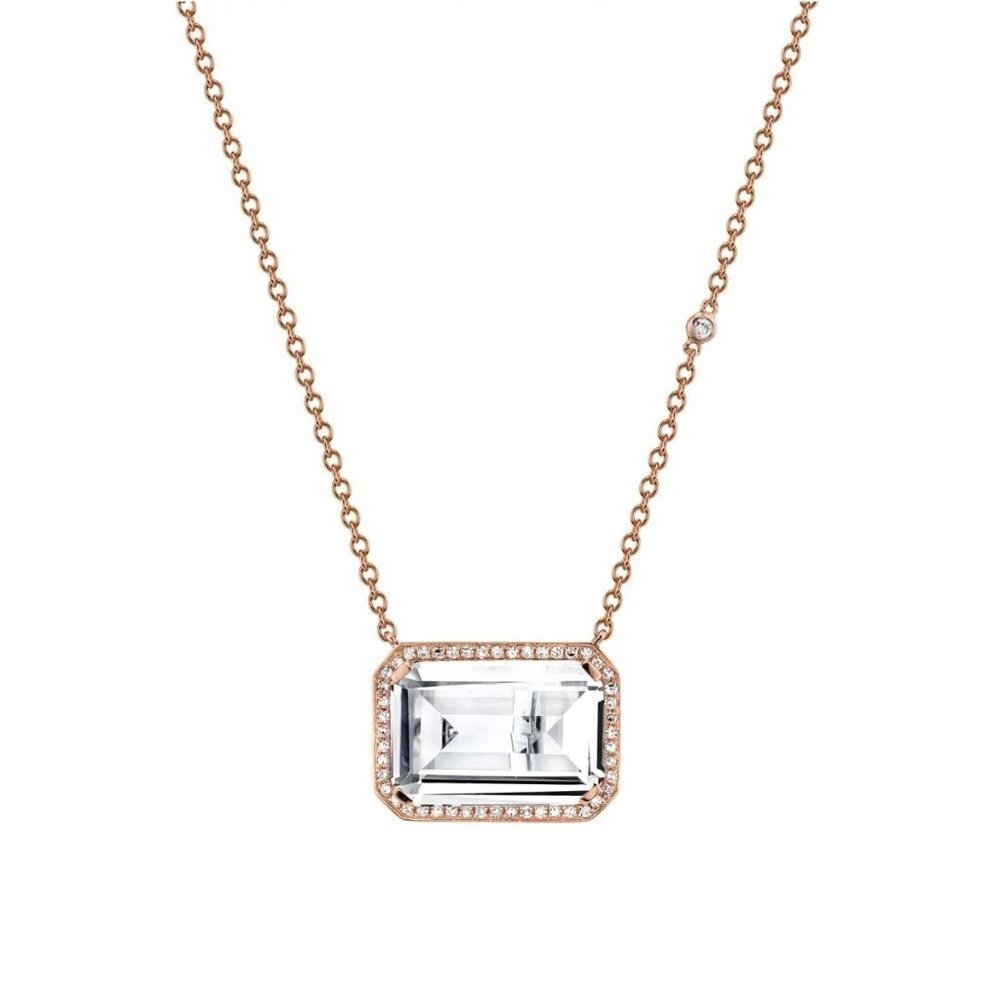 NWT SHAY Deco Eye White Topaz & Diamond Portrait‎ Pendant Necklace